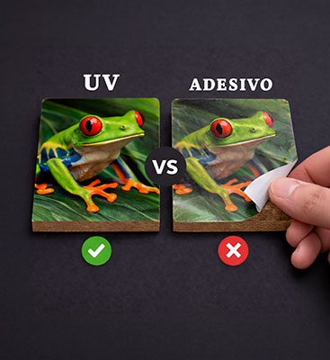 Compara&ccedil;&atilde;o UV direta vs adesivo em materiais r&iacute;gidos